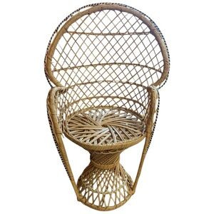 Vintage Peacock Wicker Fan Back Rattan Chair